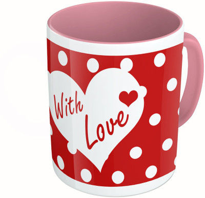 

MiiCreations Printed Two Tone Pink And White With love Ceramic Mug(325 ml)