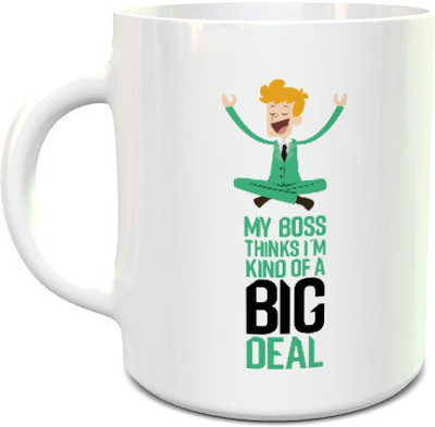 

HuesLab My Boss Thinks I'm Kind of a Big Deal & Awesome Bone China Mug(350 ml), White