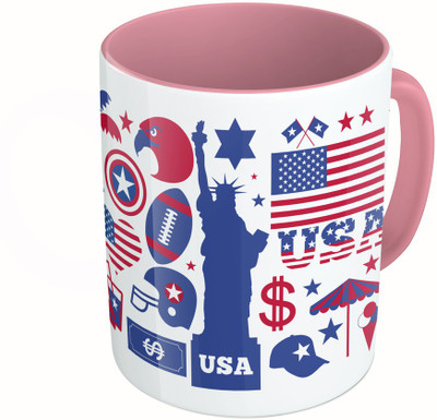 

MiiCreations Printed Two Tone Pink And White USA Elements Ceramic Mug(325 ml)