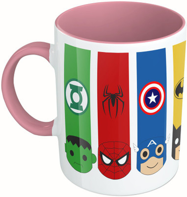 

MiiCreations Printed Two Tone Pink And White Superheros Ceramic Mug(325 ml)