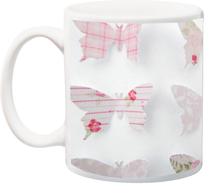 

ME&YOU Special Beautiful Colorful Titali print Rose 3D printed Ceramic Mug(325 ml), Multicolor
