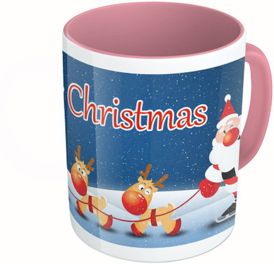 

MiiCreations Printed Two Tone Pink And White Marry Christmas Ceramic Mug(325 ml)