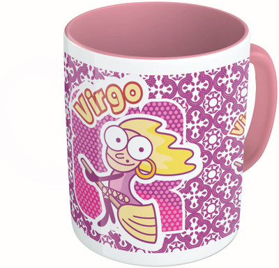 MiiCreations Printed Two Tone Pink And White Zodiac Sign Virgo Ceramic Mug(325 ml)