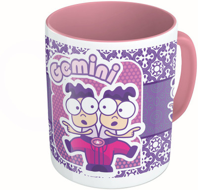 

MiiCreations Printed Two Tone Pink And White Zodiac Sign Gemini Ceramic Mug(325 ml)