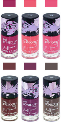 

Bonjour Paris True Matte Nail Polish Pink-Peach-Pink-Brown-Plum-Coffee(Pack of 6)