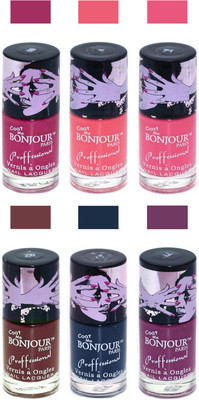 Bonjour Paris True Matte Nail Polish Pink-Peach-Pink-Brown-Grey-Plum(Pack of 6)