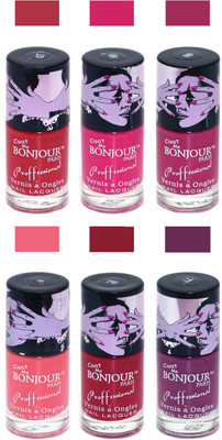 

Bonjour Paris True Matte Nail Polish Red-Pink-Pink-Peach-Red-Plum(Pack of 6)