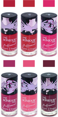 

Bonjour Paris True Matte Nail Polish Red-Red-Pink-Pink-Pink-Burgundy(Pack of 6)