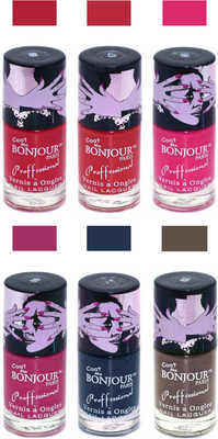 

Bonjour Paris True Matte Nail Polish Red-Red-Pink-Pink-Grey-Coffee(Pack of 6)