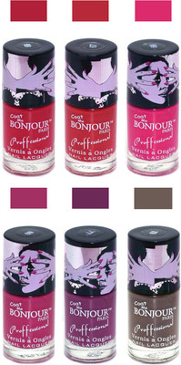 

Bonjour Paris True Matte Nail Polish Red-Red-Pink-Pink-Plum-Coffee(Pack of 6)
