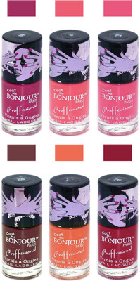 

Bonjour Paris True Matte Nail Polish Pink-Peach-Pink-Brown-Orange-Red(Pack of 6)