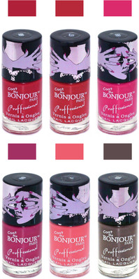

Bonjour Paris True Matte Nail Polish Red-Red-Pink-Pink-Peach-Coffee(Pack of 6)