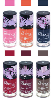 

Bonjour Paris True Matte Nail Polish Pink-Orange-Grey-Red-Burgundy-Coffee(Pack of 6)
