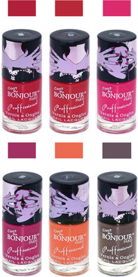 

Bonjour Paris True Matte Nail Polish Red-Red-Pink-Pink-Orange-Coffee(Pack of 6)