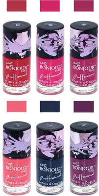 

Bonjour Paris True Matte Nail Polish Red-Pink-Pink-Peach-Grey-Plum(Pack of 6)