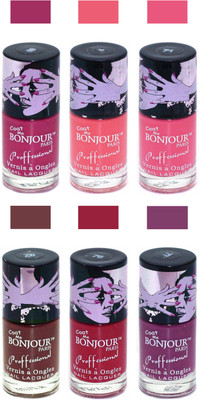 

Bonjour Paris True Matte Nail Polish Pink-Peach-Pink-Brown-Red-Plum(Pack of 6)