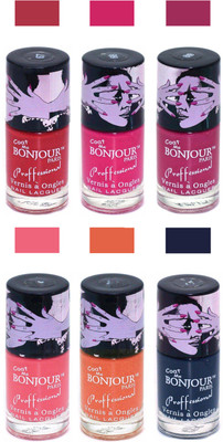 

Bonjour Paris True Matte Nail Polish Red-Pink-Pink-Peach-Orange-Grey(Pack of 6)