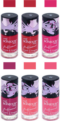 Bonjour Paris True Matte Nail Polish Red-Red-Pink-Pink-Peach-Pink(Pack of 6)