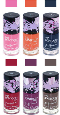 

Bonjour Paris True Matte Nail Polish Pink-Orange-Grey-Red-Plum-Coffee(Pack of 6)