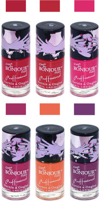 

Bonjour Paris True Matte Nail Polish Red-Red-Pink-Pink-Orange-Plum(Pack of 6)