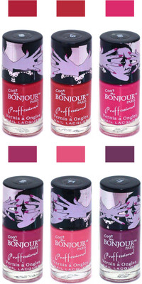 

Bonjour Paris True Matte Nail Polish Red-Red-Pink-Pink-Pink-Plum(Pack of 6)