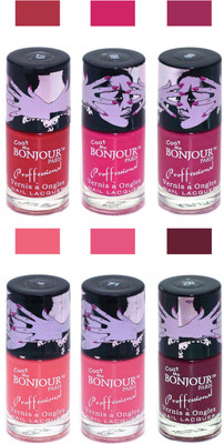 

Bonjour Paris True Matte Nail Polish Red-Pink-Pink-Peach-Pink-Burgundy(Pack of 6)