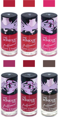 

Bonjour Paris True Matte Nail Polish Red-Red-Pink-Pink-Red-Coffee(Pack of 6)