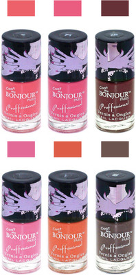 

Bonjour Paris True Matte Nail Polish Peach-Pink-Brown-Pink-Orange-Coffee(Pack of 6)