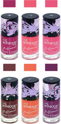

Bonjour Paris True Matte Nail Polish Pink-Peach-Pink-Brown-Orange-Plum(Pack of 6)