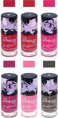 

Bonjour Paris True Matte Nail Polish Red-Red-Pink-Pink-Pink-Coffee(Pack of 6)