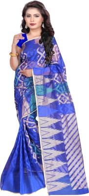 SVB Sarees Self Design Banarasi Cotton Blend Saree(Blue)