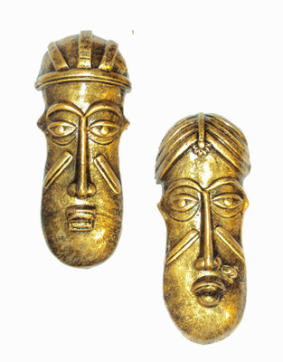 

Hand Artz Terracotta Village Couple Mask Decorative Showpiece - 15 cm(Terracotta, Gold)