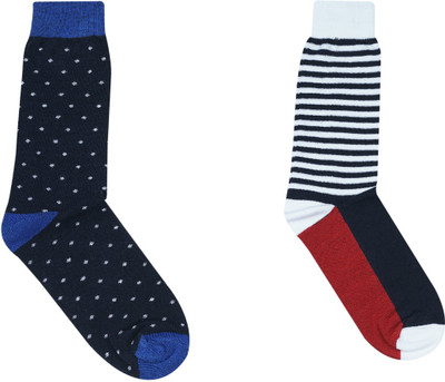 Jams Socks Men Striped, Polka Print Mid-Calf/Crew(Pack of 2)