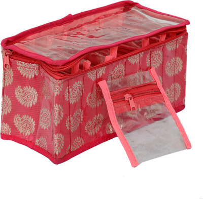 

Kuber Industries "Kuber Industries Brocade Jewellery Kit With 10 Transparent Pouches (Pink)-KI3213 " Make up Vanity Box(Pink)