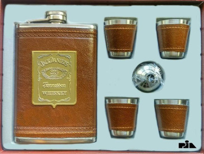 

Pia International 9oz Leather Covered 4 Shots & Funnel Flask Set 6 - Piece Bar Set(Stainless Steel)