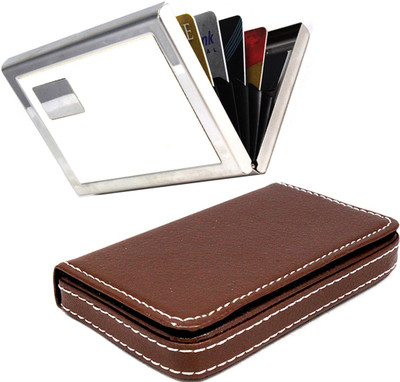 

Stealodeal Brown Light Weighted Leather With White Metal 20 Card Holder(Set of 2, Brown, White)
