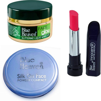Blue Heaven Foundation Compact with Pink Lipstick(Set of 3)