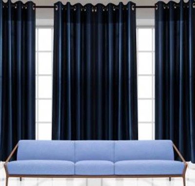 iDOLESHOP 274.5 cm (9 ft) Polyester Long Door Curtain (Pack Of 3)(Solid, Dark Blue)