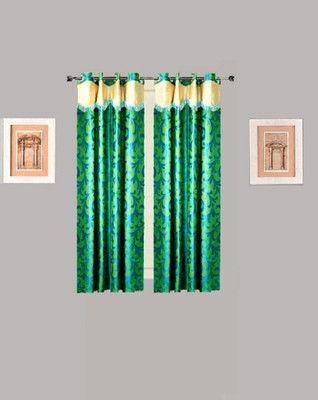 Tidy 150 cm (5 ft) Polyester Window Curtain (Pack Of 2)(Floral, Green)