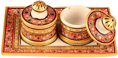 

Apkamart Handicraft Marble Serving Bowl & Tray Set - Decorative Mukhwas Serving Set for Table Decor and Gifts Stoneware Decorative Platter(Multicolor)