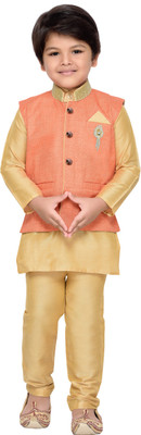 

AJ Dezines Boys Festive & Party Kurta, Waistcoat and Pyjama Set(Orange Pack of 1