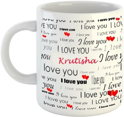 EMERALD Love You White Ceramic I Love You Krutisha Ceramic Coffee Mug(350 ml)