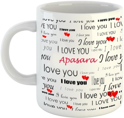 EMERALD Love You White Ceramic I Love You Apasara Ceramic Coffee Mug(350 ml)