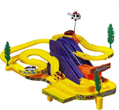 

Vivir Track Racer Racing Car Set With Rotating Helicopter Toys For Kids(Multicolor)