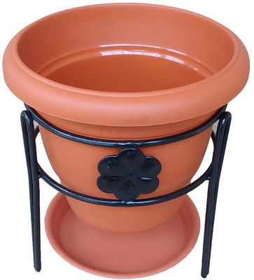 

Minerva Naturals Pot holder Metal for single pot 10'' size with suitable bottom tray Plant Container Set(Metal, Plastic)