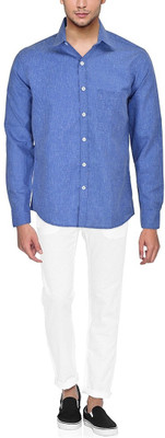 Dude Men's Solid Casual Linen Blue Shirt available at flipkart for Rs.365