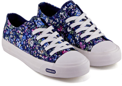 

DeVEE Mediterranean Flower Print Navy Canvas Shoes For Women(Navy, Blue