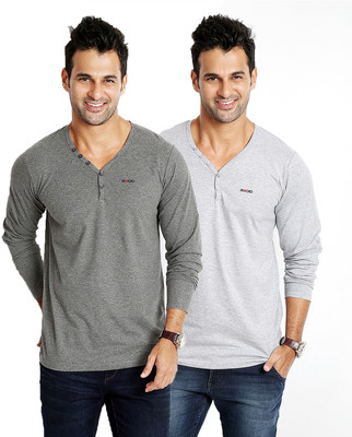 Rodid Solid Men's V-neck Grey T-Shirt(Pack of 2), Charcoal melenge;grey melenge