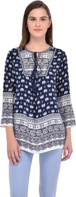 Svt Ada Collections Casual Full Sleeve Printed Women Dark Blue Top