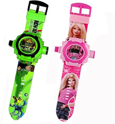 Fashion Gateway Ben 10 and Barbie, 24 Image Project Digital Watch for Kids Green::Pink Digital Watch  - For Boys & Girls   Watches  (Fashion Gateway)